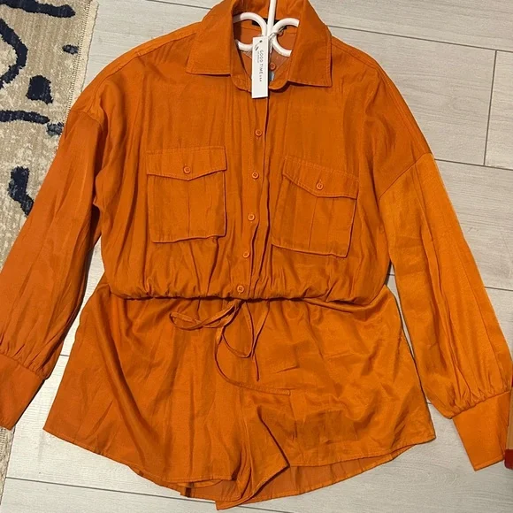 Orange Button-Up Romper - Picture 4 of 7
